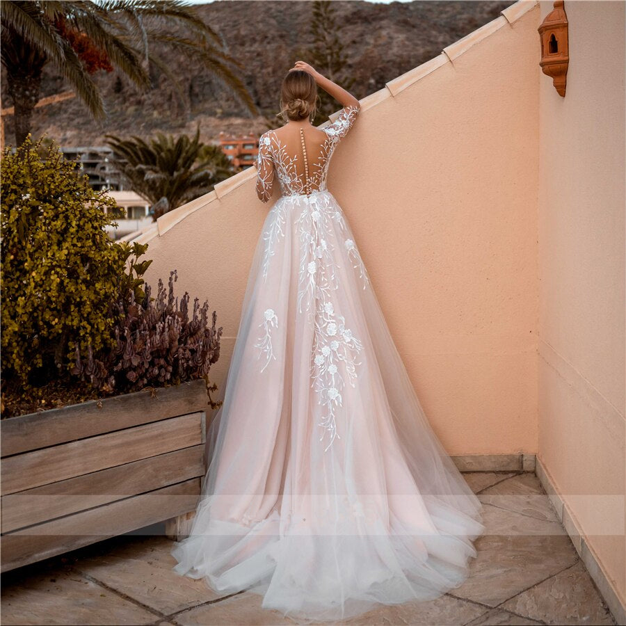 Dreaming Princess Wedding Dress With Floaty Blush Tulle Skirt Charming  Colored 3d Lace Flowers Boho Bridal Gowns Dw757 - Wedding Dresses -  AliExpress